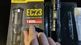 Night Test Review Nitecore EC23 LED flashlight 1800 lumens [upl. by Eniamret]