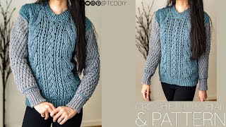 How To Crochet A Cable Stitch Sweater  Pattern amp Tutorial DIY [upl. by Folly51]