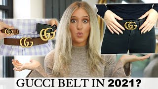 GUCCI BELT REVIEW amp STYLING  STILL WORTH BUYING IN 2021  LUXURY DESIGNER TRY ON [upl. by Emlynne489]