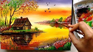 Beautiful Riverside Scenery Painting  Acrylic Painting Tutorial [upl. by Okime385]