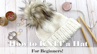 How to KNIT a HAT for Beginners  TUTORIAL [upl. by Kilah]