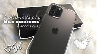 🍎iphone 12 pro max graphite unboxing 256gb  accessories  aesthetic 2021 [upl. by Flin]