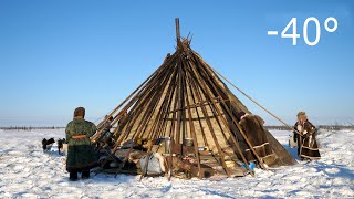 Warmest Tent on Earth  Pitching in the Siberian Arctic Winter  Ненецкая палатка чум [upl. by Werd]