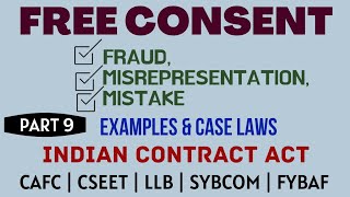 Fraud  Misrepresentation  Mistake  Free Consent  Indian Contract Act  Caselaws  Example [upl. by Hetti464]