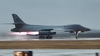 B1 Bombers Takeoff With Afterburners Glowing • The Bone [upl. by Assilac]