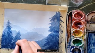 How to paint a simple landscape in watercolor [upl. by Llessur]