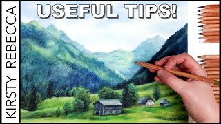 How to draw a LANDSCAPE using COLOURED PENCIL [upl. by Nemracledairam]