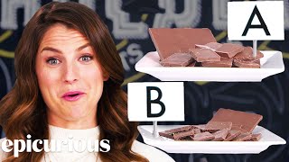 Chocolate Expert Guesses Cheap vs Expensive Chocolate  Price Points  Epicurious [upl. by Hatnamas]