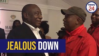 WATCH Jealous down  Cyril Ramaphosa and Julius Malema share light moment at parliament [upl. by Rayshell]