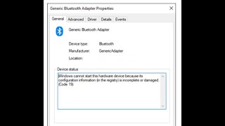 Fix Generic Bluetooth Adapter Error Code 19 on Windows 10 [upl. by Gypsy]