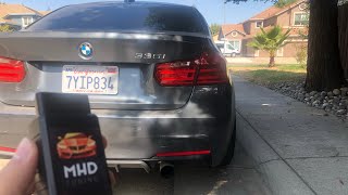 F30 335i N55 MHD tuned Full Straight Pipe Gunshot Burbles [upl. by Bonn725]