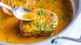 The Best Juicy Skillet Pork Chops Recipe [upl. by Xuaegram395]