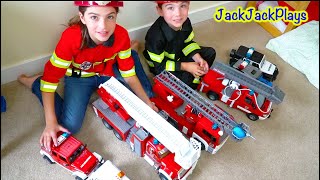 Firefighter Costume Pretend Play Skits  Bruder Fire Trucks  JackJackPlays [upl. by Linn]