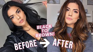 BLACK TO BROWN HAIR COLOR AT HOME DIY BALAYAGE HIGHLIGHTS NO DAMAGE WITH BLEACH [upl. by Etezzil]