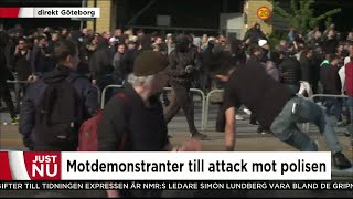 Motdemonstranter attackerar polisen  Nyheterna TV4 [upl. by Yeldud]