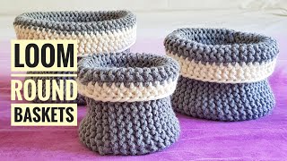 How to Loom Knit Round Baskets DIY Tutorial [upl. by Illom]