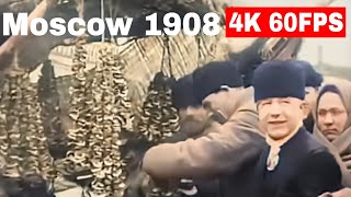 A Trip To Moscow Russia Winter 1908 4K 60FPS Color [upl. by Ajat]