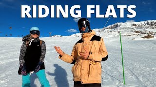 Snowboarding Tips  How to Ride the Flats  With a Real Beginner [upl. by Aifoz]