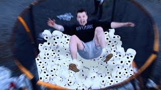 EXTREME DIY 1000 TOILET ROLL TRAMPOLINE JUMP [upl. by Amadis]