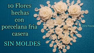 10 FLORES 🌹🌹🌹 hechas en PORCELANA FRIA CASERA SIN MOLDES  Manualidades faciles de hacer [upl. by Moulden]