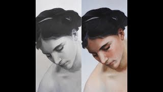 1ST GLAZE Learning glazing from Bouguereau how to paint oil painting grisaille [upl. by Artinad]