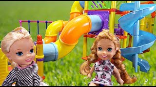 Elsa and Anna toddlers at the soft play area with Barbie Chelsea amp friends [upl. by Aicat]