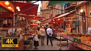 Palermo Walking Tour Around Historic Ballarò Market Typical Noises Of The City [upl. by Narib]