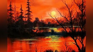 Beginner Sunset Painting in Oil  Landscape Tutorial [upl. by Prue616]