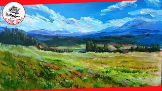 How to Paint a Landscape with acrylics step by step SUBTITLED [upl. by Mattland]