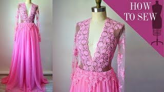 How To Sew A Deep VNeck Lace Tulle Gown [upl. by Ilyse]