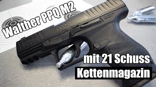 Walther PPQ M2 mit 21 Schuss Kettenmagazin von Umarex 45 mm Diabolo Druckluftwaffe [upl. by Arabeila]