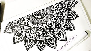 How to make Mandala art for beginnersMandala patternSemi circle Mandala Black Pen [upl. by Clance20]