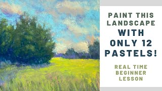 Paint a Landscape with ONLY 12 PASTELS  BEGINNER Real Time Tutorial [upl. by Adlen]