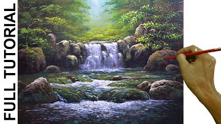 Acrylic Landscape Painting TUTORIAL  Waterfalls and Rushing River in the Forest  JMLisondra [upl. by Muslim]